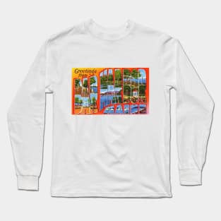 Greetings from Bar Harbor Maine, Vintage Large Letter Postcard Long Sleeve T-Shirt